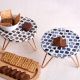 Grey and Blue Moroccan Motifs Wood and Resin Cake Stand for Dessert, Fruit and Planter
